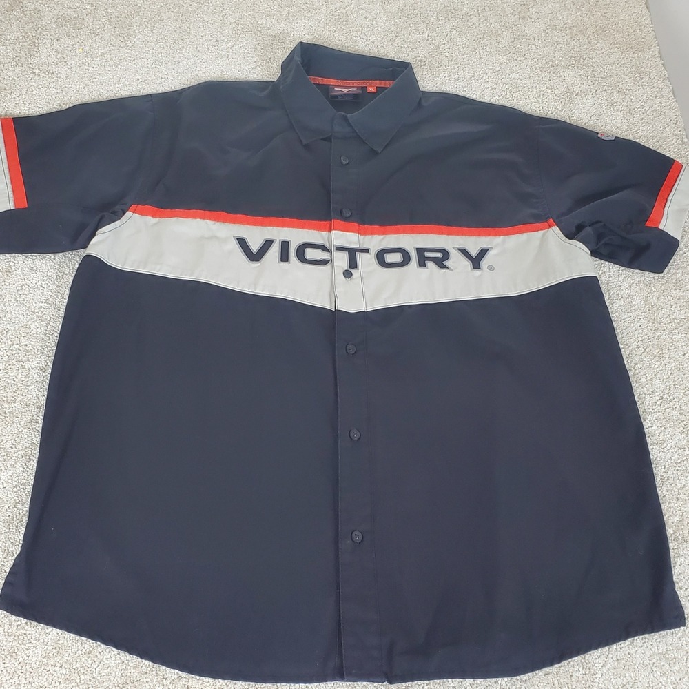 Victory Motorcycles Button Down Shirt Men's XL Black Short Sleeve